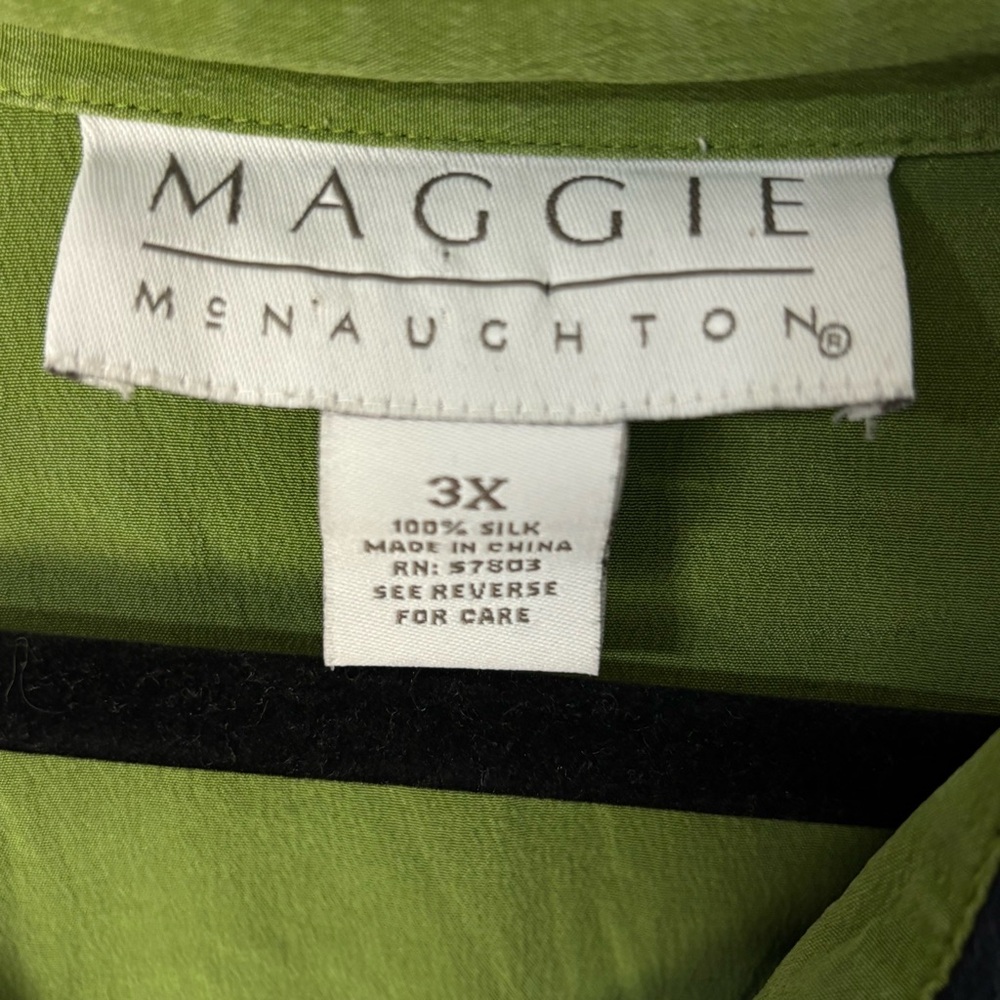 Vtg Maggie McNaughton‎ Womens Silk Navy Green Buttoned Long Sleeve Tunic Top 3X - Picture 3 of 11
